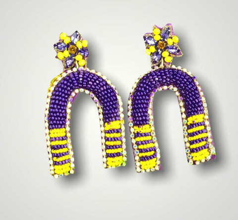 Beaded Purple Gold Lucky U Earrings