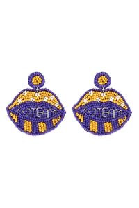 Beaded Purple Yellow Lips Earrings