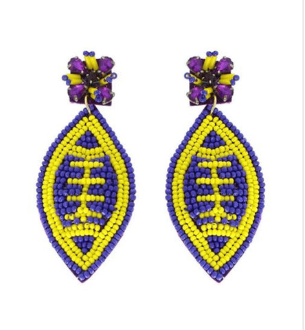 Beaded Purple Gold Football Earrings