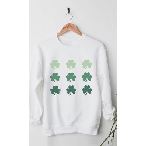 Retro St Patrick's Day Four Leaf Clover Fleece Sweatshirt: WHITE / M