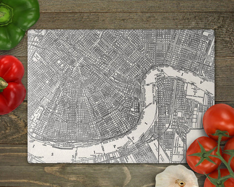 New Orleans Louisiana Map Glass Cutting Board
