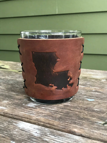Leather Wrapped Rocks Glass - Louisiana State