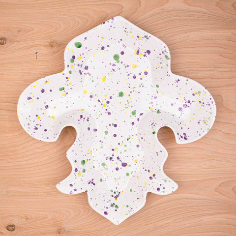 Mardi Gras LaFleur Shaped Platter   White/Purple/Green/Yellow   16"
