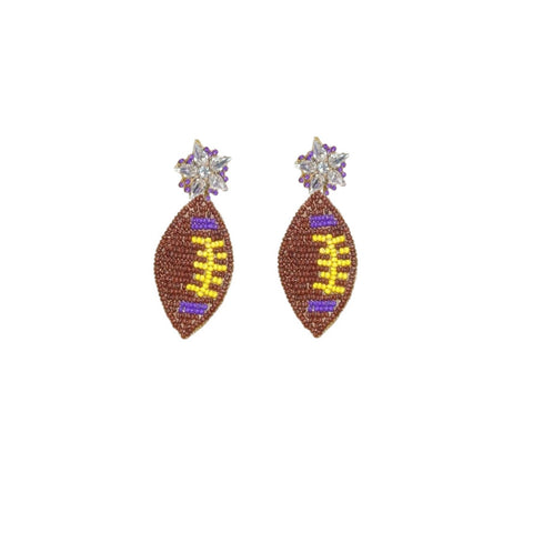 Purple & Gold Football Earrings