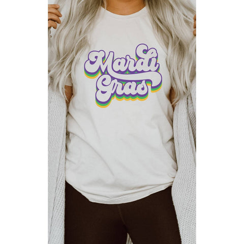 Mardi Gras Silhouette Letters Graphic Tee : WHITE / S-XL T Shirt