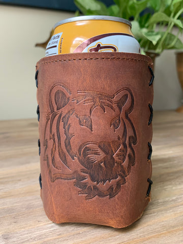Leather Can Cooler Koozie - Tiger
