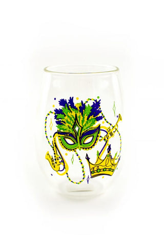 Mardi Gras Mask – Stemless Wine Glass